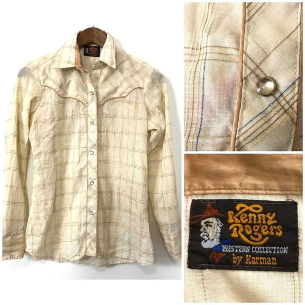 VTG 70s Kenny Rogers by Karman Western Shirt Plaid Pearl Snap USA Womens S M